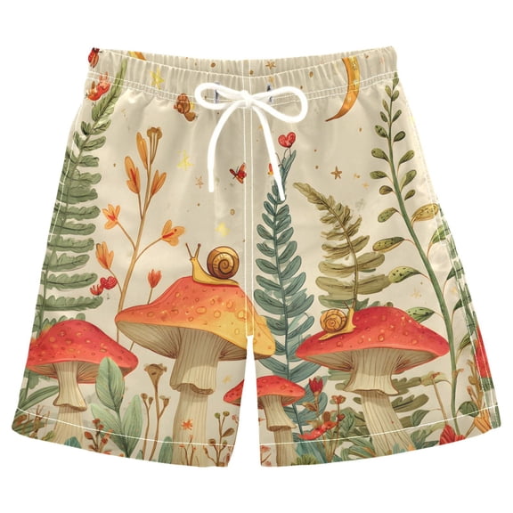 joogoo Kids Boys Swim Trunks Snail on Mushrooms Beach Board Shorts Drawstring Swimsuit Kid Teen XL