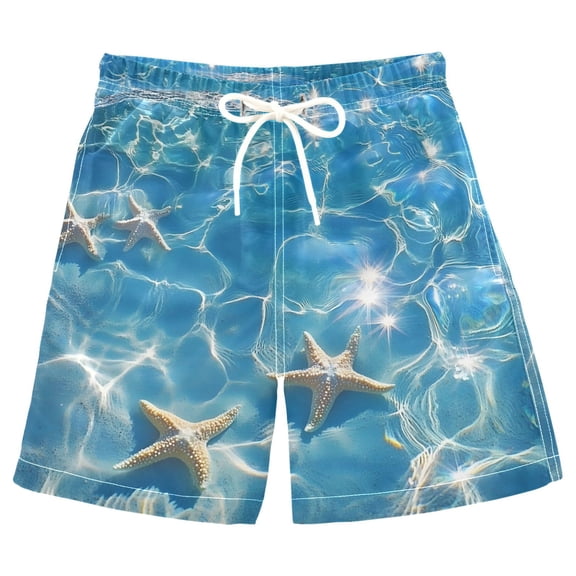 joogoo Kids Boys Swim Trunks Starfish in Sea Beach Board Shorts Drawstring Swimsuit Kid Teen M