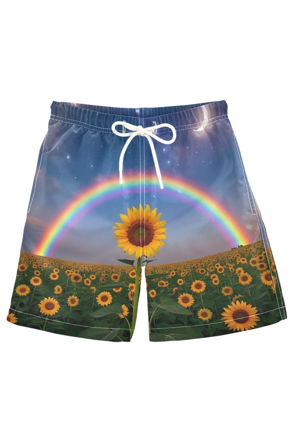 Kids Boys Swim Trunks Sunflower View Beach Board Shorts Drawstring Swimsuit Kid Teen M