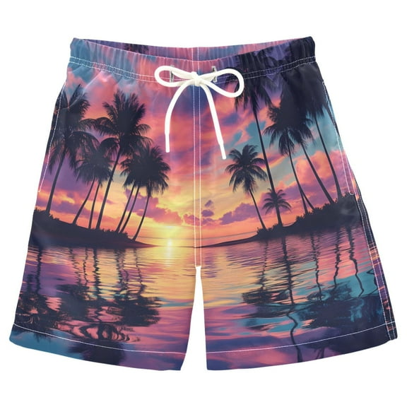 joogoo Kids Boys Swim Trunks Sunset Landscape Beach Board Shorts Drawstring Swimsuit Kid Teen XL