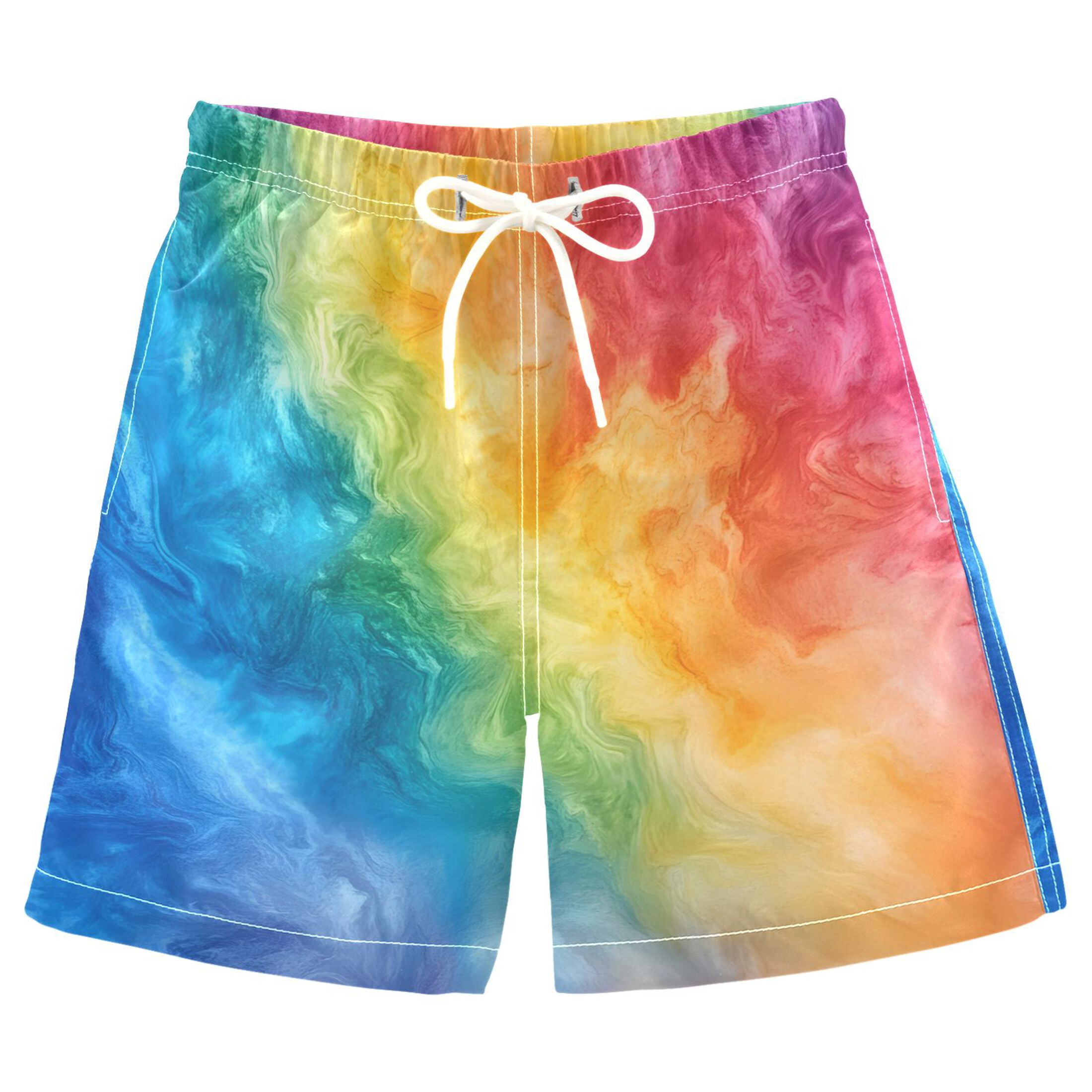 Teenage Drawstring joogoo Kids Boys Swim Trunks Tie Dye Pattern Beach Board Shorts ...