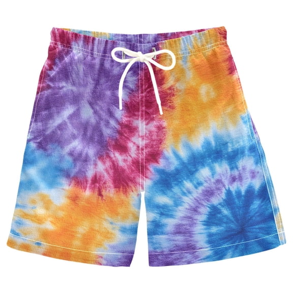 joogoo Kids Boys Swim Trunks Tie Dye Purple Pattern Beach Board Shorts Drawstring Swimsuit Kid Teen M