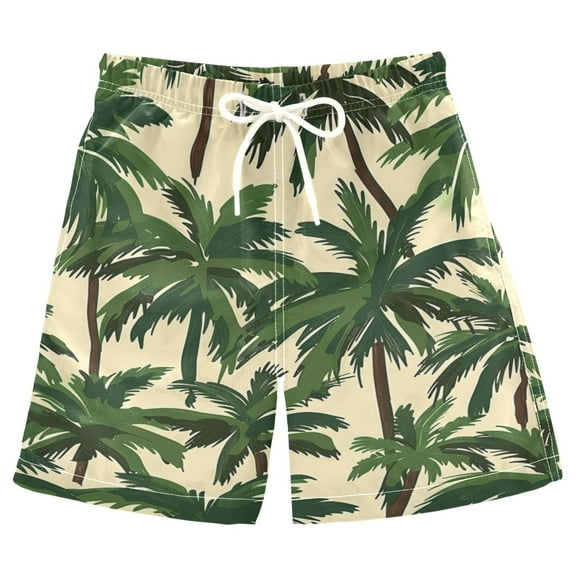 joogoo Kids Boys Swim Trunks Tropical Palm Trees Beach Board Shorts Drawstring Swimsuit Kid Teen L
