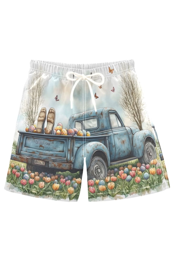 Kids Boys Swim Trunks Truck Easter Beach Board Shorts Drawstring Swimsuit Kid Teen M