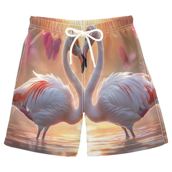 joogoo Kids Boys Swim Trunks Two Flamingoes Love Beach Board Shorts Drawstring Swimsuit Kid Teen L