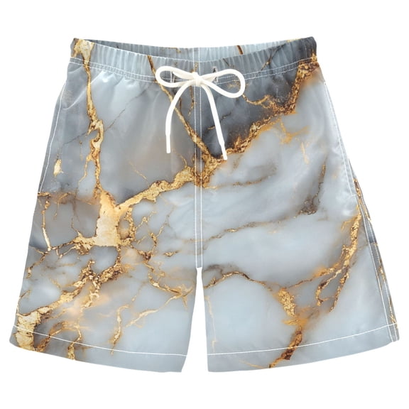 joogoo Kids Boys Swim Trunks White Gold Marble Beach Board Shorts Drawstring Swimsuit Kid Teen XL