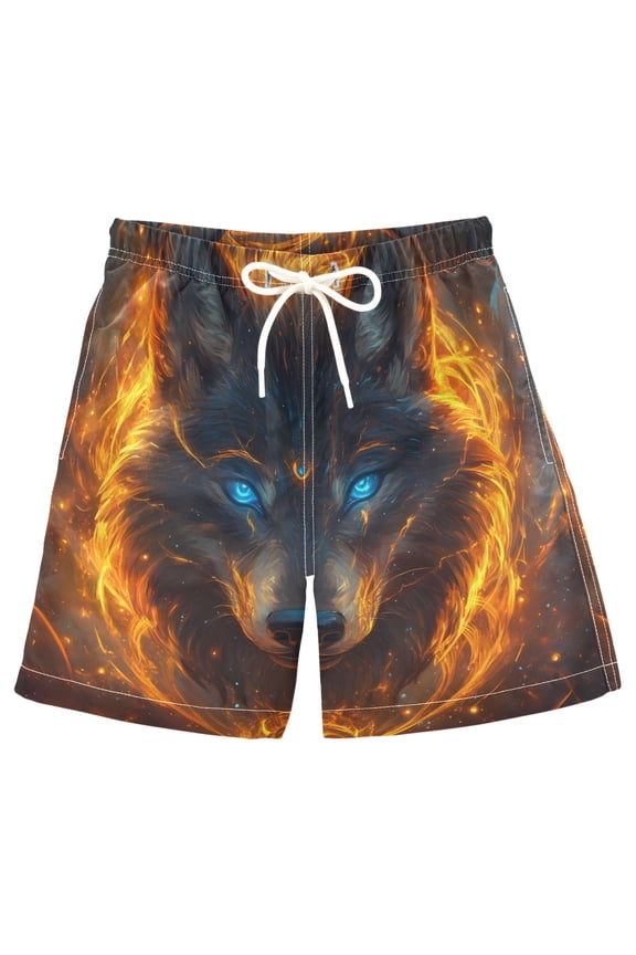 Kids Boys Swim Trunks Wolf Eyes Beach Board Shorts Drawstring Swimsuit Kid Teen L