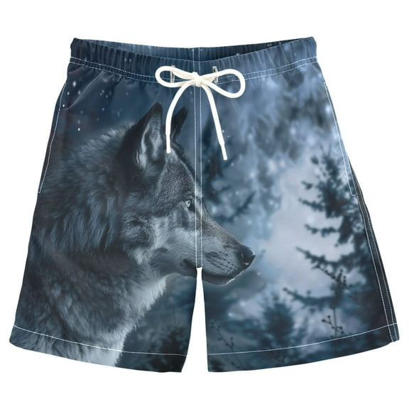 joogoo Kids Boys Swim Trunks Wolf in Night Forest Beach Board Shorts Drawstring Swimsuit Kid Teen M