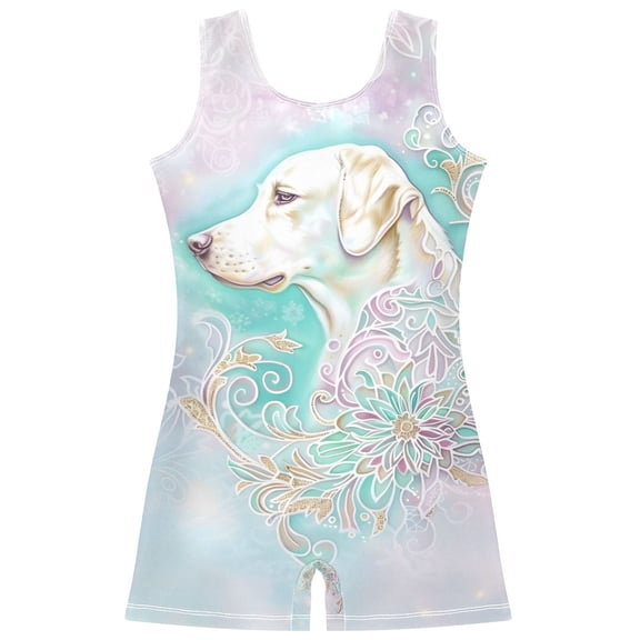 joogoo Labrador Dog Pattern Girls Leotards Gymnastics Tumbling Outfit Biketard Unitard 7-8Years