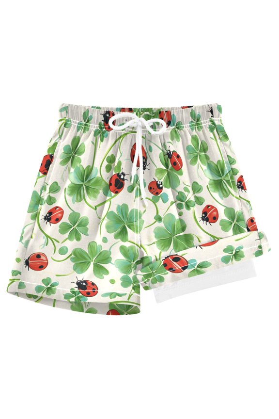 Ladybugs Clover Flower Boys Swim Trunks Beach Swimsuit Shorts Boxer 8Y
