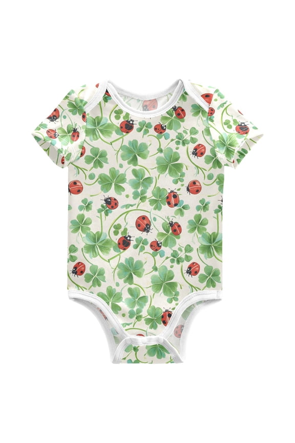 Ladybugs Clover Flower Pattern Baby Bodysuits Short Sleeve Cotton Onesies Clothes 3Months
