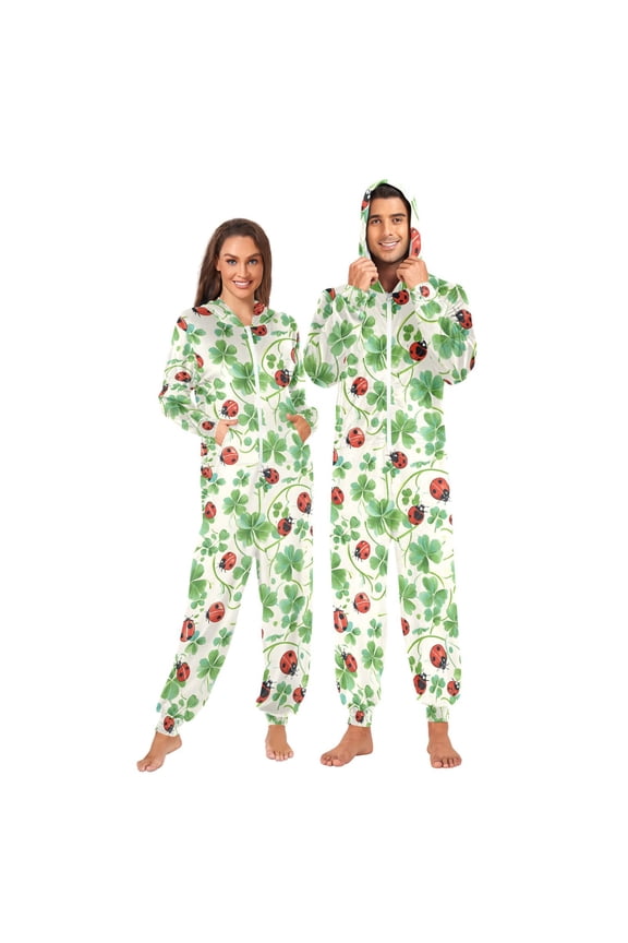 Ladybugs Clover Flower Unisex Adults Onesies Pajamas Jumpsuits M