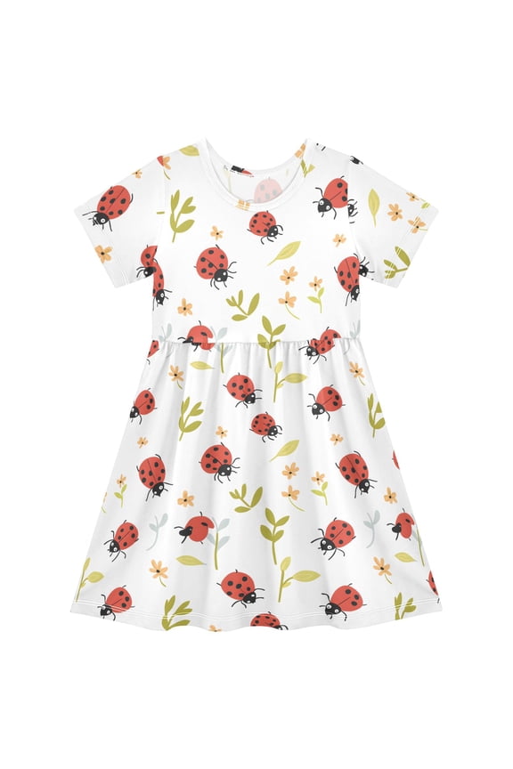 Ladybugs Flowers Girls' Short Sleeve Dress Kids Dresses 5-6T