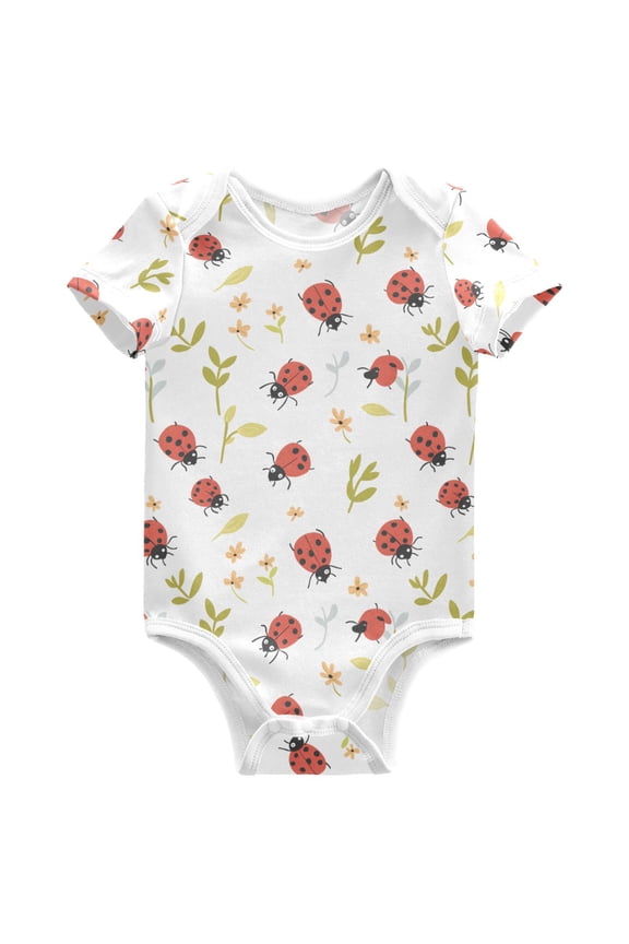 Ladybugs Flowers Pattern Baby Bodysuits Short Sleeve Cotton Onesies Clothes 3Months