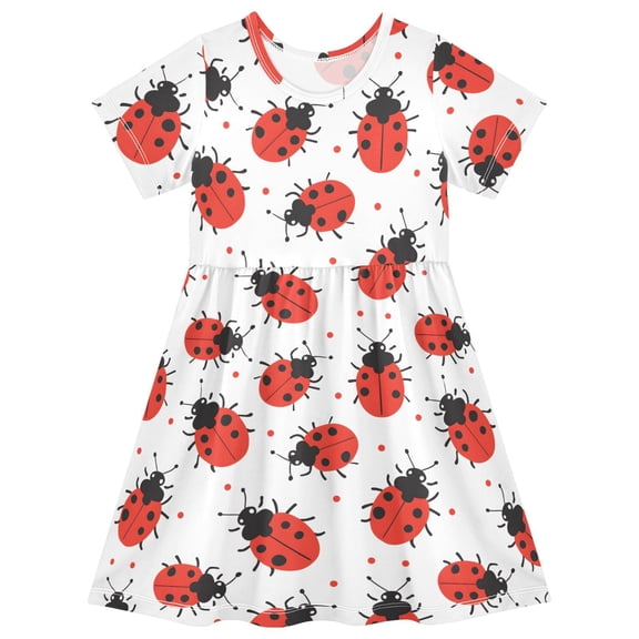 joogoo Ladybugs Polka Dots Girls' Short Sleeve Dress Kids Dresses 5-6T