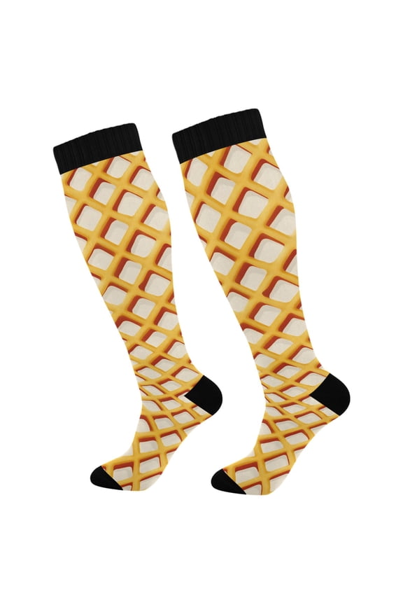 Lattice Checkered Yellow Socks Women Men Knee High Sock