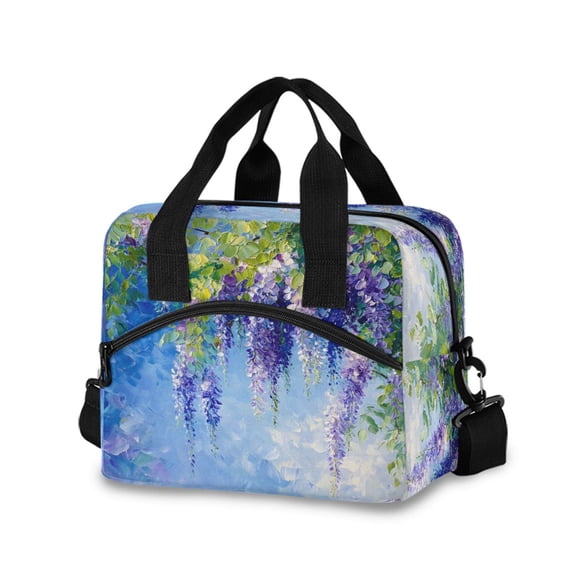 joogoo Lavender Oil Paint Insulated Lunch Bags Reusable Cooler Box with Shoulder Strap