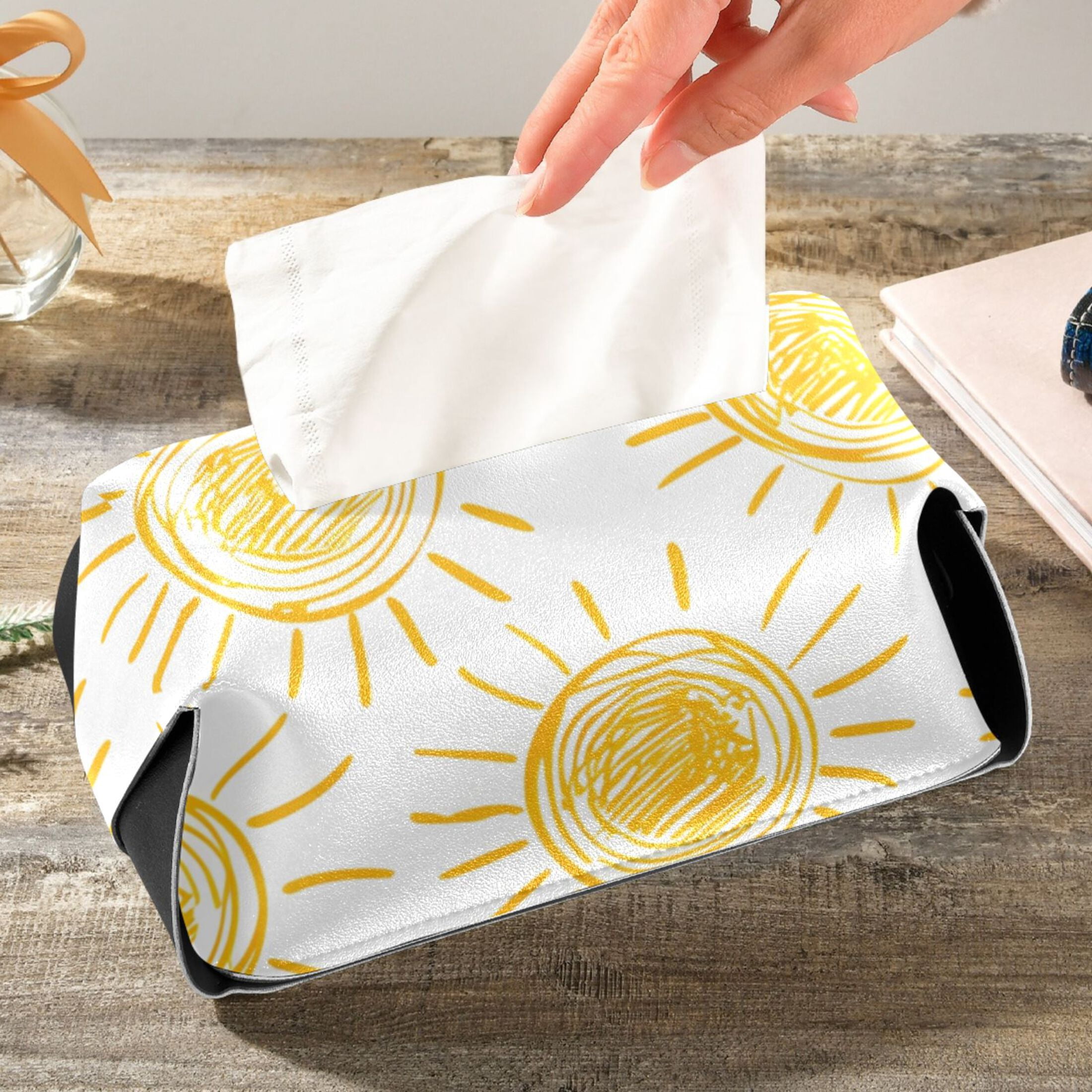 Tissue Sun joogoo Leather Tissue Box Cover Sun Drawings on White Facial Cube ...