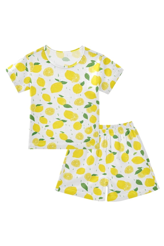 Lemon Drops Pattern Pajama Sets Short Sleeve Cotton 2-Piece Sleepwear 6Y