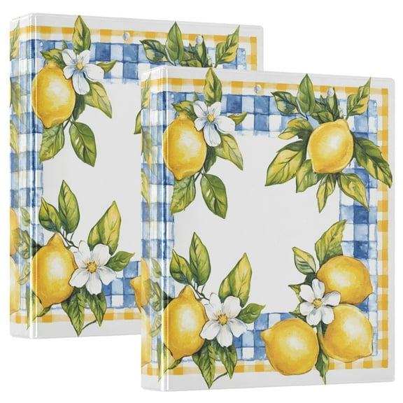 joogoo Lemon and Checkered Grid Pattern Hardcover 3 Ring Binder 1.5" Round Rings Interior Pockets Binders Organizer 2 Pack