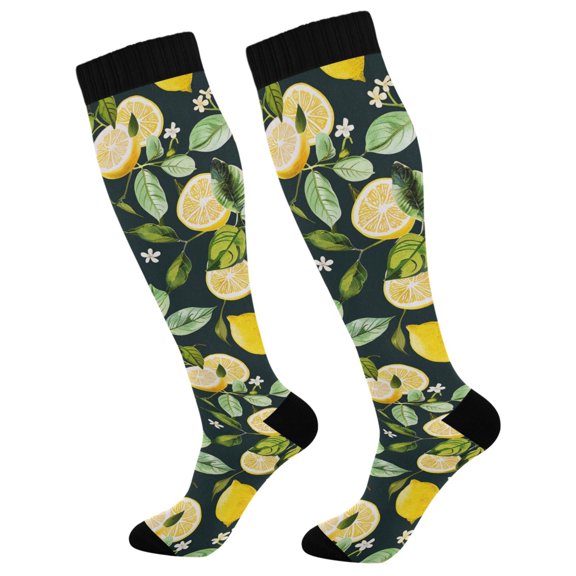 joogoo Lemon and Leaves Floral Socks Women Men Knee High Sock