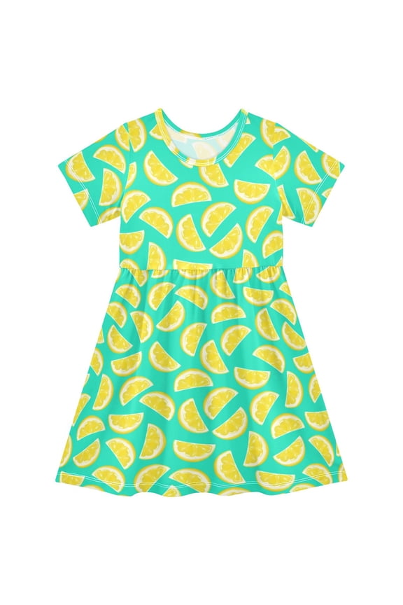Lemon on Green Girls' Short Sleeve Dress Kids Dresses 5-6T