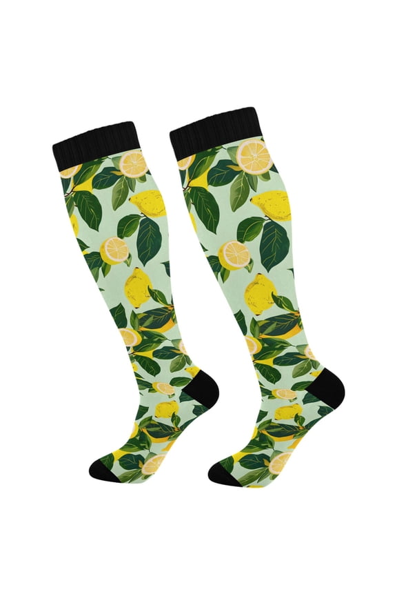Lemons and Leaf Socks Women Men Knee High Sock