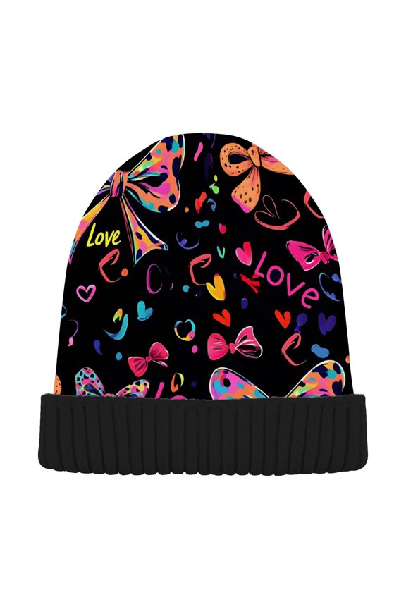 Leopard Bow Beanie Hats Cuffed Winter Warm Knit Thick Beanies