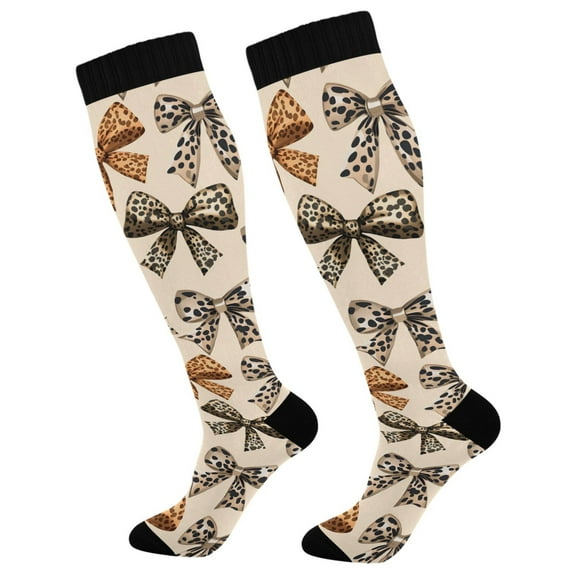 joogoo Leopard Bows Socks Women Men Knee High Sock