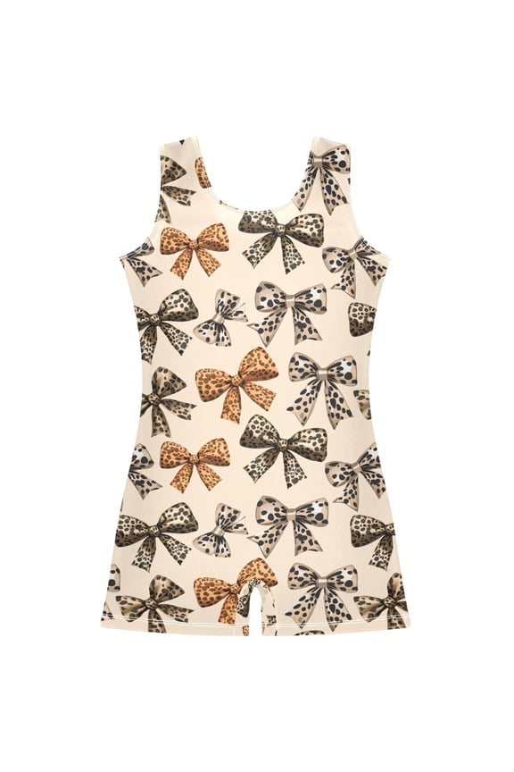 Leopard Bows Pattern Girls Leotards Gymnastics Tumbling Outfit Biketard Unitard 2-3Years