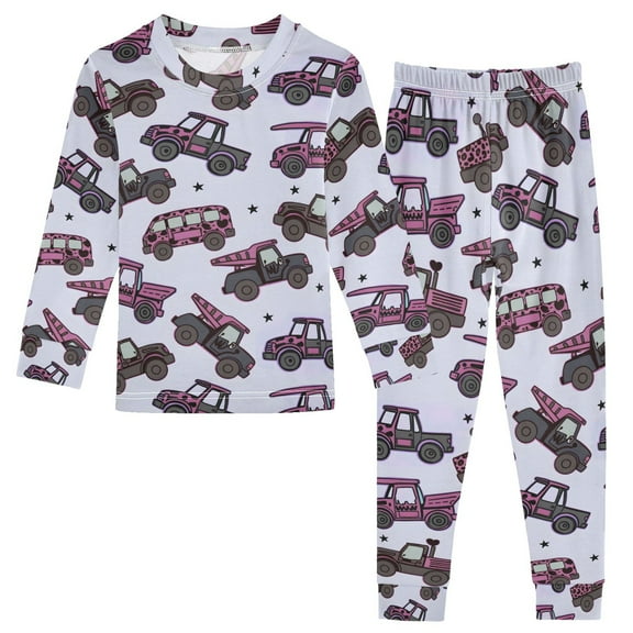 joogoo Leopard Cartoon Cars 2 Piece Long Sleeve Tee and Pants Cotton Pajama Set 5Y