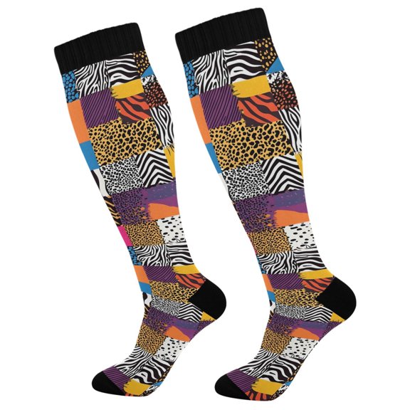 joogoo Leopard Checkered Pattern Socks Women Men Knee High Sock