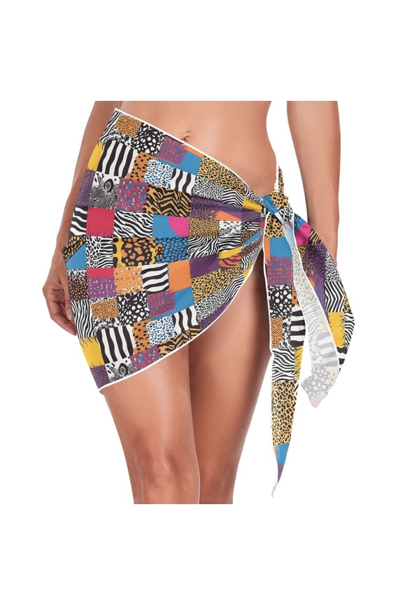 Leopard Checkered Pattern Women's Beach Sarong Bathing Suit Wrap Swimwear Cover Ups L