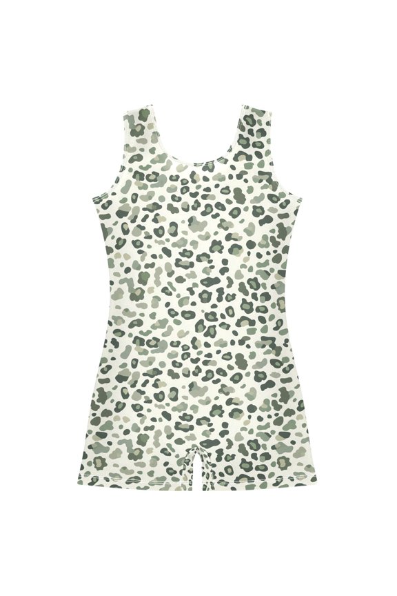 Leopard Green-a1 Pattern Girls Leotards Gymnastics Tumbling Outfit Biketard Unitard 7-8Years
