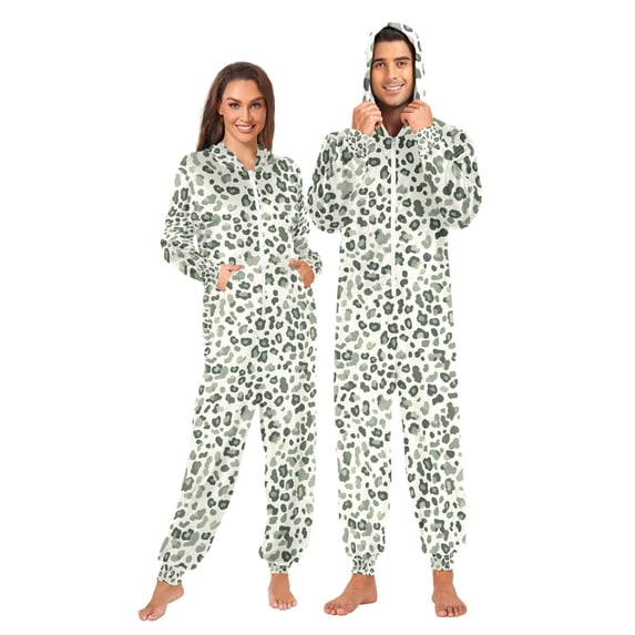 joogoo Leopard Green-a1 Unisex Adults Onesies Pajamas Jumpsuits L