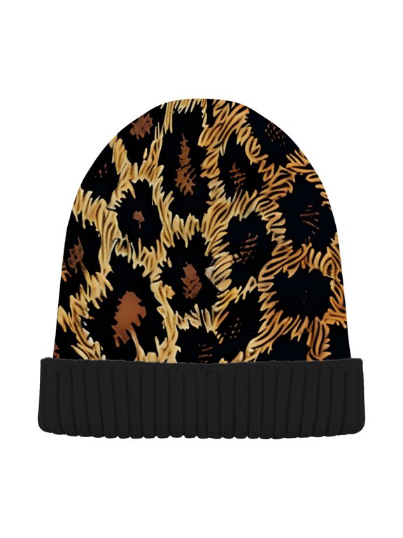 Leopard Pattern Beanie Hats Men Women Cuffed Skull Cap Winter Warm Knit Thick Beanies