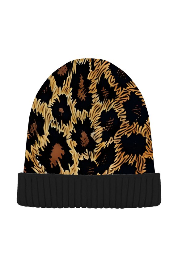 Leopard Pattern Beanie Hats Men Women Cuffed Skull Cap Winter Warm Knit Thick Beanies