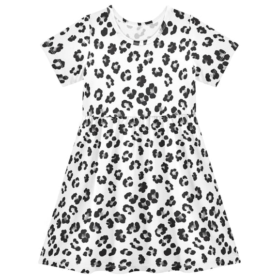 joogoo Leopard Pattern White Girls' Short Sleeve Dress Kids Dresses 5-6T
