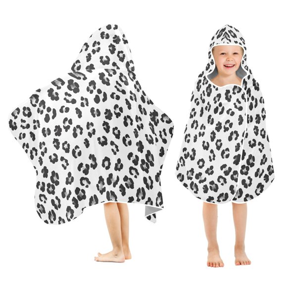 joogoo Leopard Pattern White Kids Hooded Beach Towel Baby Bath Towel 23.5"x50"