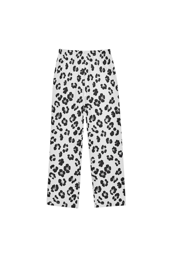 Leopard Pattern White Pajama Pants Pj Bottoms Sleepwear Lounge L