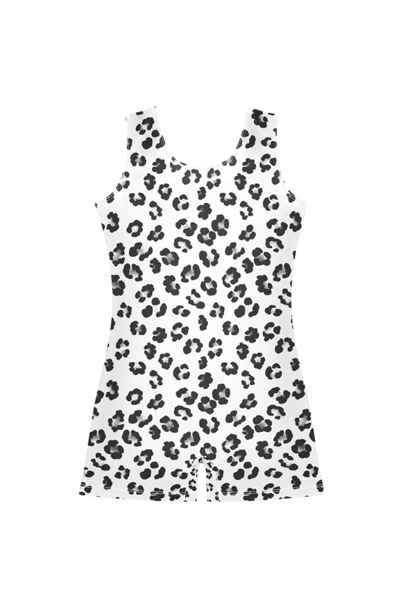 Leopard Pattern White Pattern Girls Leotards Gymnastics Tumbling Outfit Biketard Unitard 7-8Years