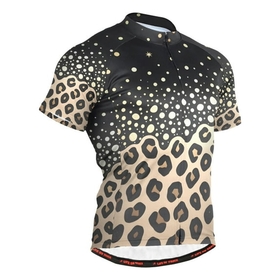 joogoo Leopard Polka Dots Pattern Men's Cycling Jerseys Mountain Bike Short Sleeve Tops M
