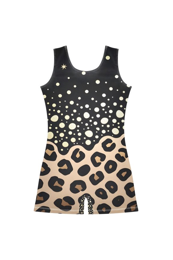Leopard Polka Dots Pattern Girls Leotards Gymnastics Tumbling Outfit Biketard Unitard 2-3Years