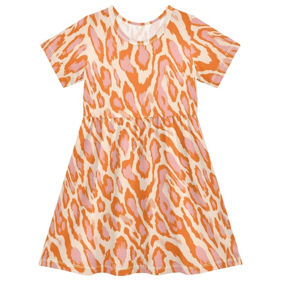 joogoo Leopard Print Girls' Short Sleeve Dress Kids Dresses 5-6T