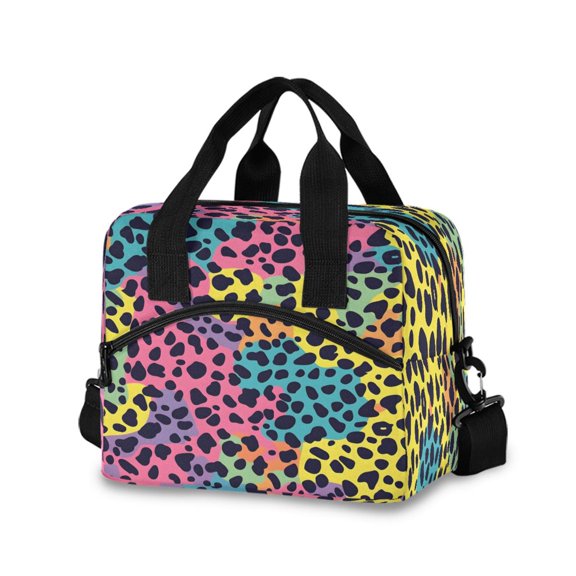 joogoo Leopard Print Insulated Lunch Bags Reusable Cooler Box with Shoulder Strap