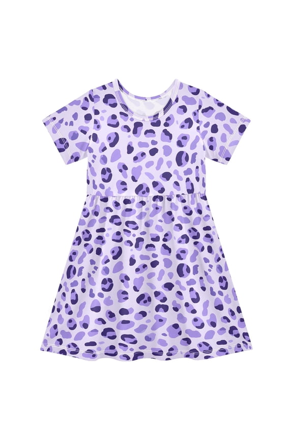 Leopard Purple-a1 Girls' Short Sleeve Dress Kids Dresses 5-6T