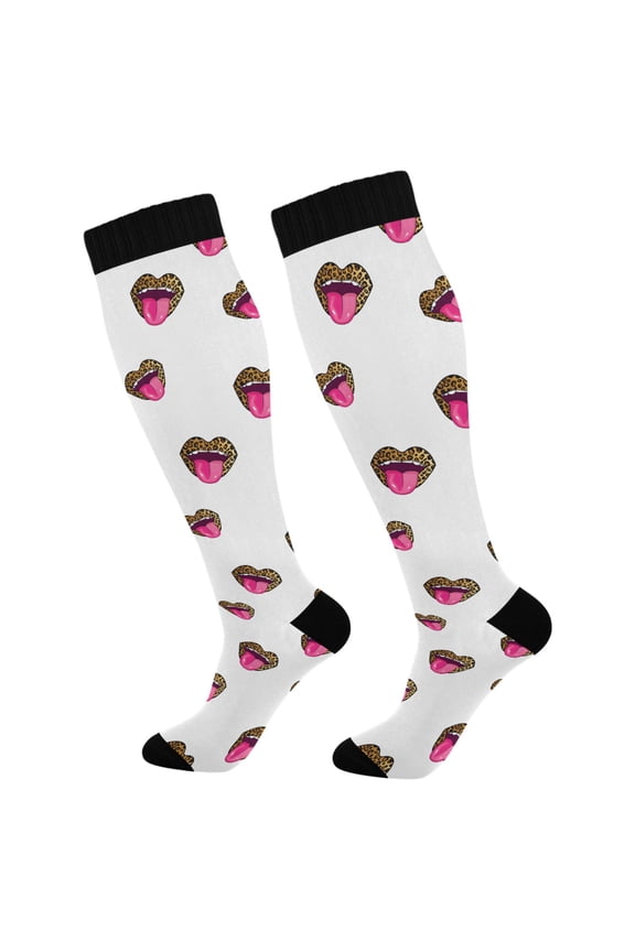 Leopard Red Lips Socks Women Men Knee High Sock