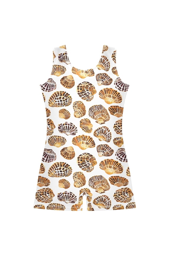 Leopard Seashells Pattern Girls Leotards Gymnastics Tumbling Outfit Biketard Unitard 5-6Years