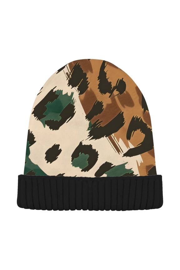 Leopard Skin Pattern Beanie Hats Men Women Cuffed Skull Cap Winter Warm Knit Thick Beanies