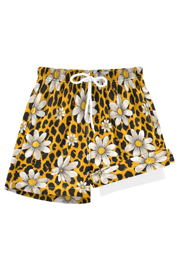 Leopard Sunflower Boys Swim Trunks Beach Swimsuit Shorts Boxer 4T